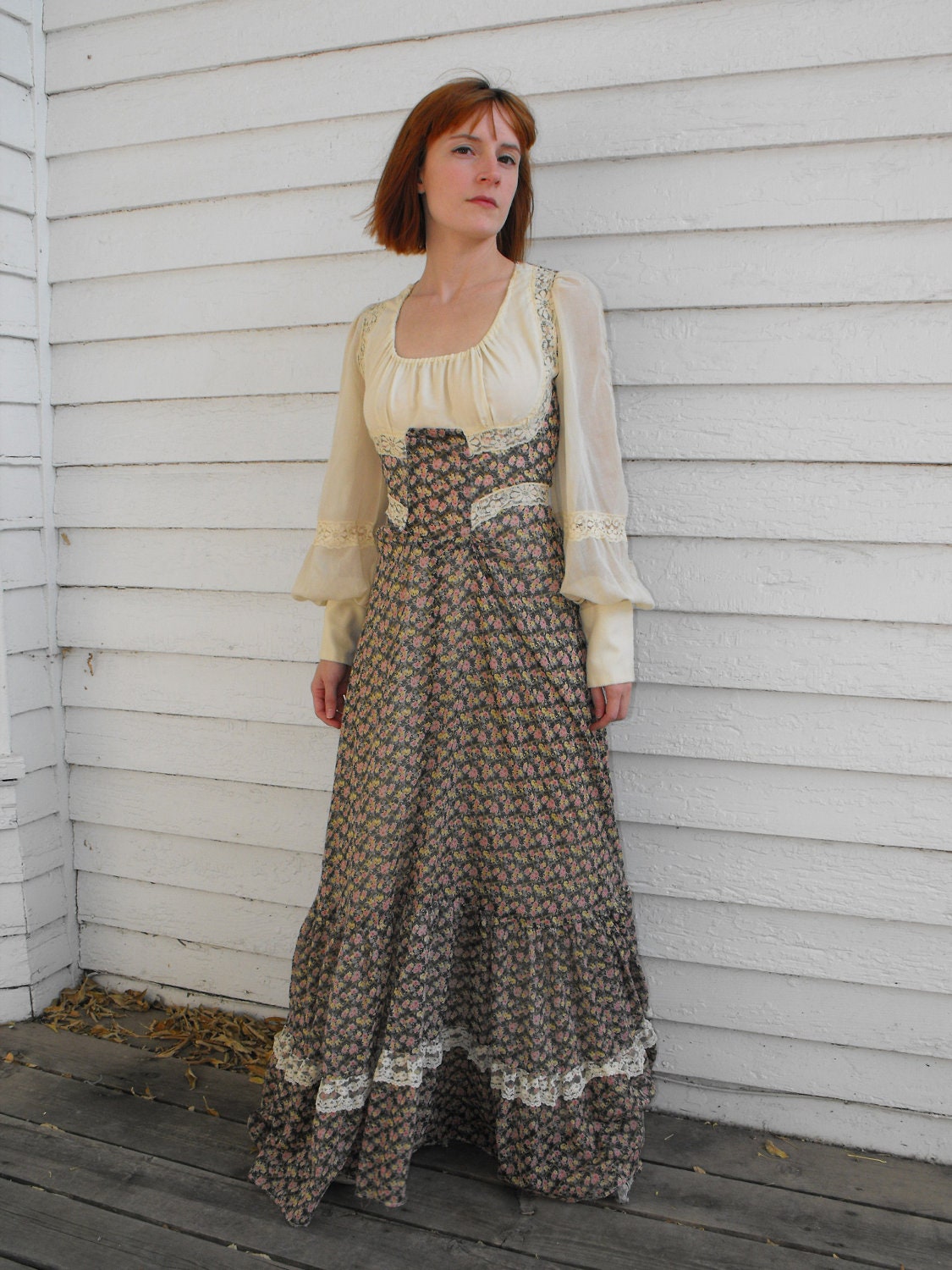 Vintage 70s Gunne Sax Gypsy Dress Peasant Floral Boho