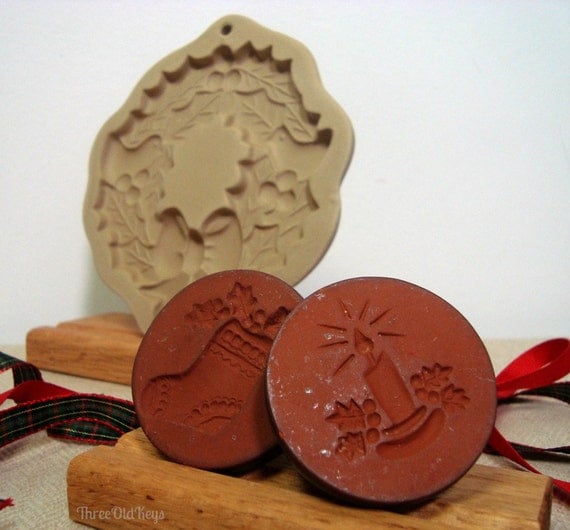 Clay Cookie Mold Wreath Brown Bag w 2 Rycraft Stamps Christmas