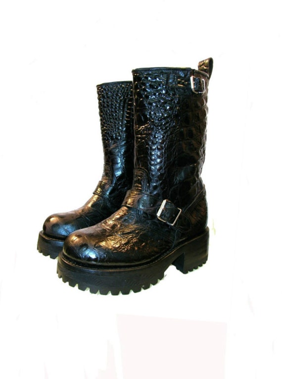 black croc biker boots