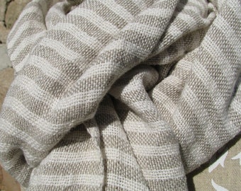Handwoven Linen Flax Natural And White Scarf (Shawl)- Pure Linen
