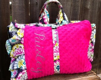 Personalized Kindermat Nap Mat cover with attached Minky Blanket & Ruffle Pillow Case