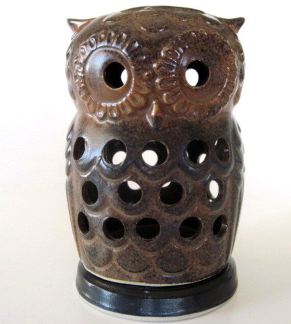 Vintage Ceramic Owl Tea Light Lamp by fatcatvintage on Etsy