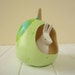 Bunny on a light green pear - OOAK Hand painted gourd with bunny figurine