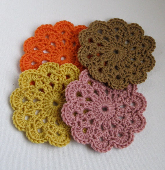 vintage crochet coasters circle motif doilies fall colors