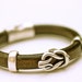 Olive Leather Bangle Silver Love Knot Heavy Unisex Bracelet Amy FIne Design