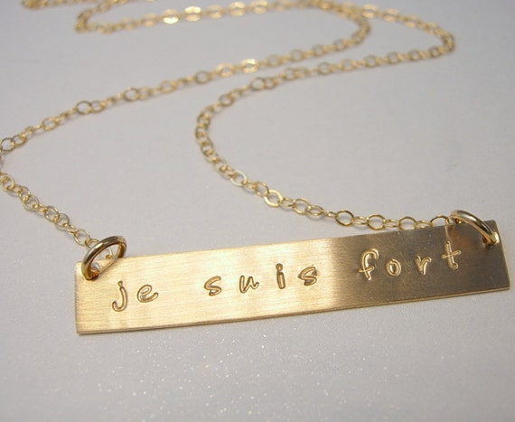 Gold Bar Necklace French Quote meaning I by jamesmichellejewelry