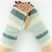 Knit gauntlets knit fingerless gloves wrists warmers fingerless mittens cream denim aqua mohair stretch curationnation