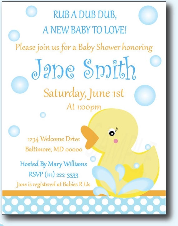 Rubber Ducky Baby Shower or Birthday Invitations