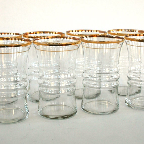 Drinking Glasses. Holiday Glasses. Water Glasses. Gold Rimmed