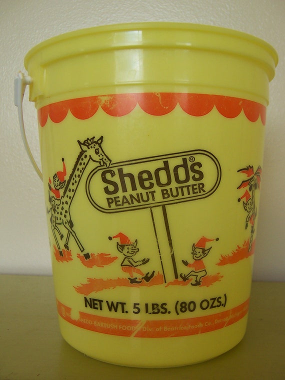 Shedds Peanut Butter yellow and orange vintage plastic pail