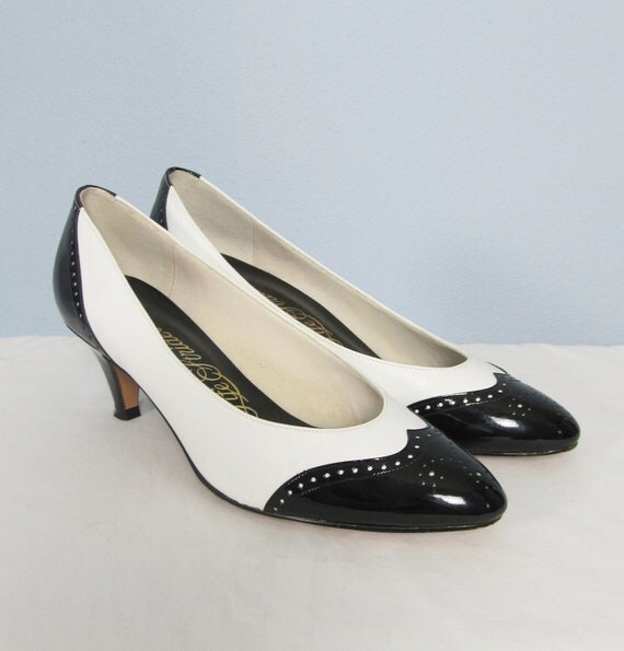 two tone black and white heels