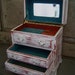Jewelry Box Music Box White Distressed Wood Vintage Aqua Lining