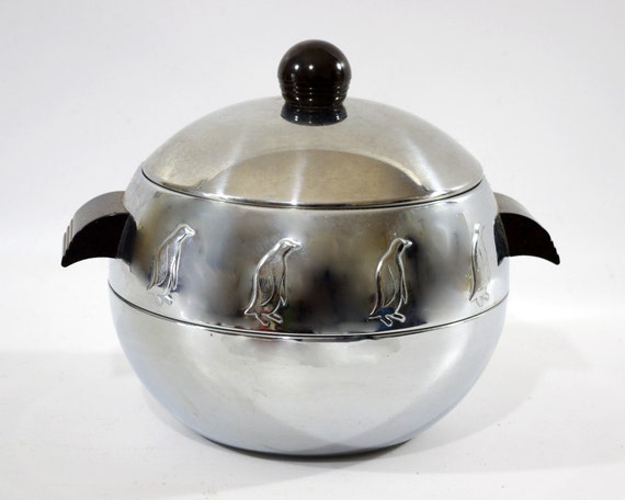 Art Deco Server Penguin Stainless Ice Bucket West by GizmoandHooHa