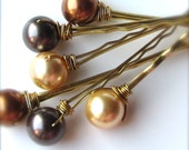 Autumn Pearl Hair Pins Mix 3, Brown Copper and Gold