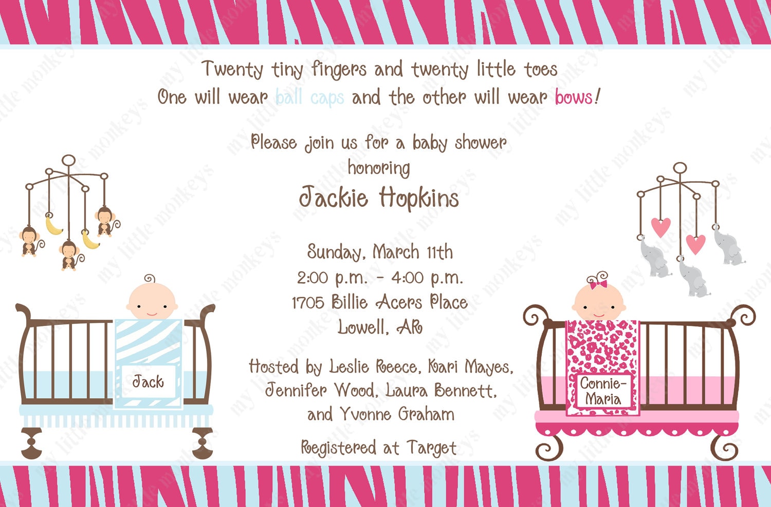 10 Jungle Twins Baby Shower Invitations with Envelopes. Free