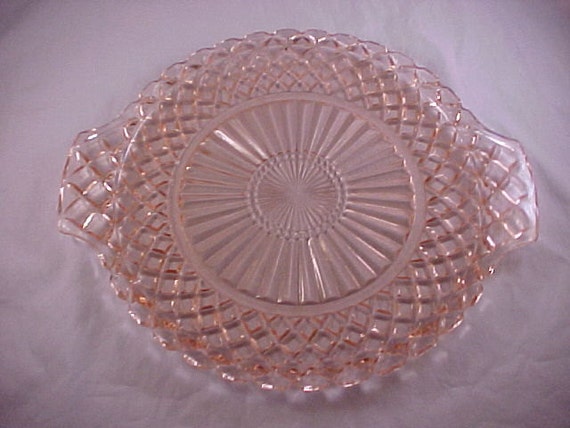 Pink Depression Era Glass Handled Serving Tray 1414