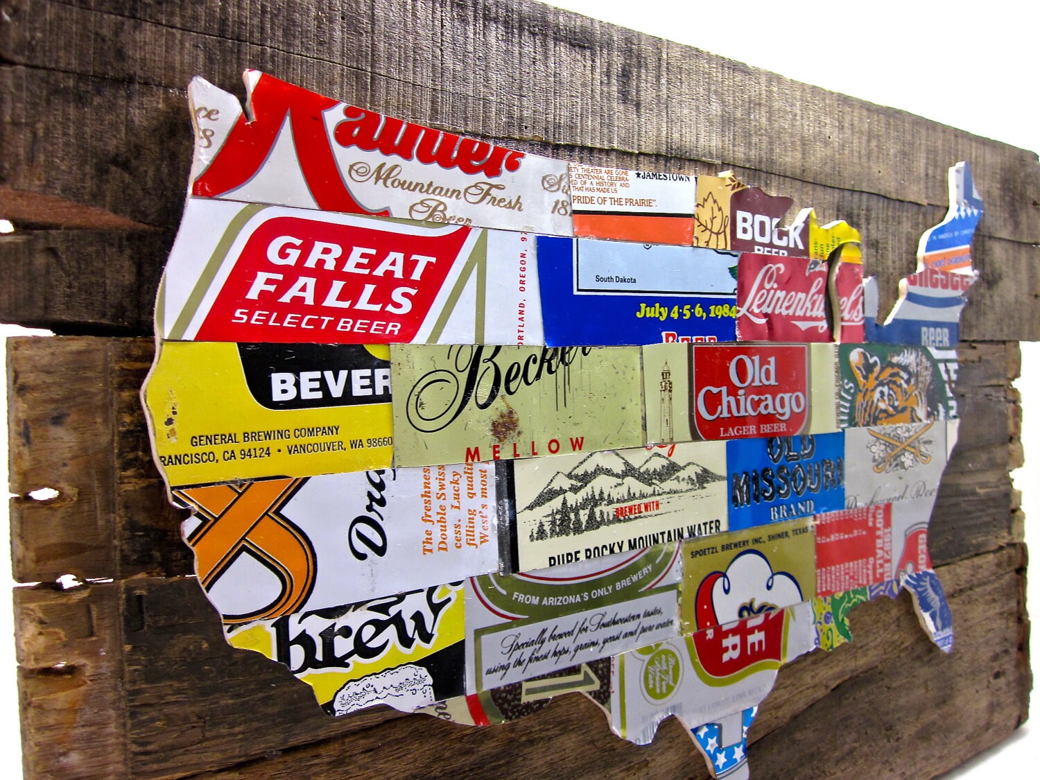 United States Map Collage made from vintage upcycled US beer
