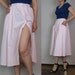Vintage 80s St MICHAEL Pleated BUTTON Down High Waisted Pale Pink Cotton Blend Midi Skirt w/ Pockets xs Small