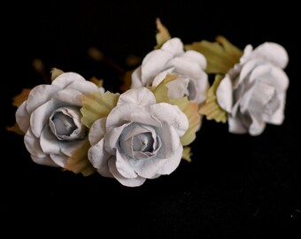 Silver Rose, Bridal Hair Accessories, Wedding Accessories, Bridesmaid Hair Flower, Silver Hair Flower, Brass Bobby Pin Set of 4
