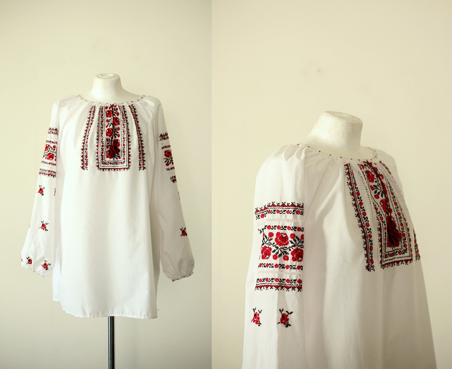 Vintage Russian blouse/ embroidered gauzy cotton by prvtcollection