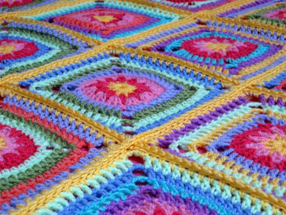 Tutti Frutti Daisy Granny Square Blanket Crochet Pattern PDF Afghan