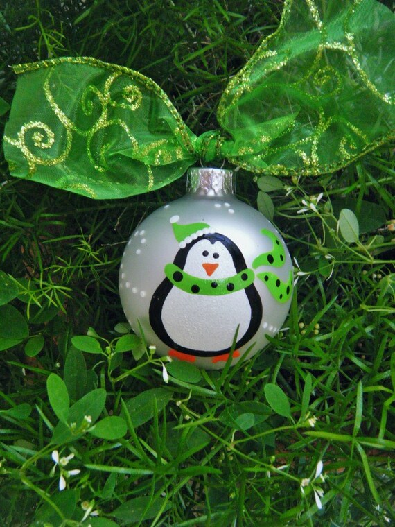 Items similar to Personalized Penguin Ornament - Hand Painted Penguin