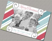 Printable Holiday Cards, Christmas Cards, Red, Green and Blue, Sparkly Stripes and Scrolls (414) Il_170x135