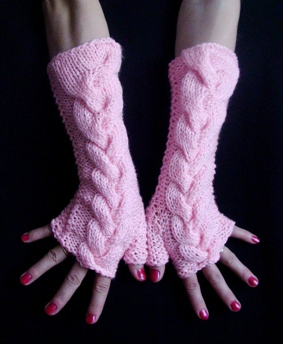 light pink fingerless gloves