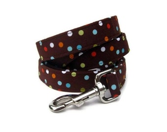 Chocolate Brown Dog Leash - Confetti on Chocolate in 4 Foot, 5 Foot or 6 Foot Lengths