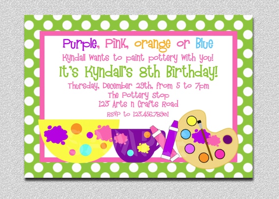 Arts and Crafts Birthday Party Invitation Art Birthday