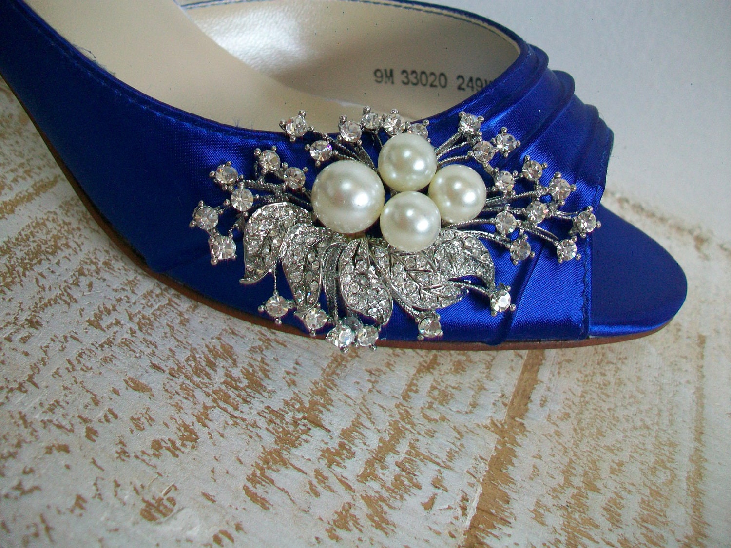 Blue Wedding Shoes Peep Toe Heels Pearls And Crystals