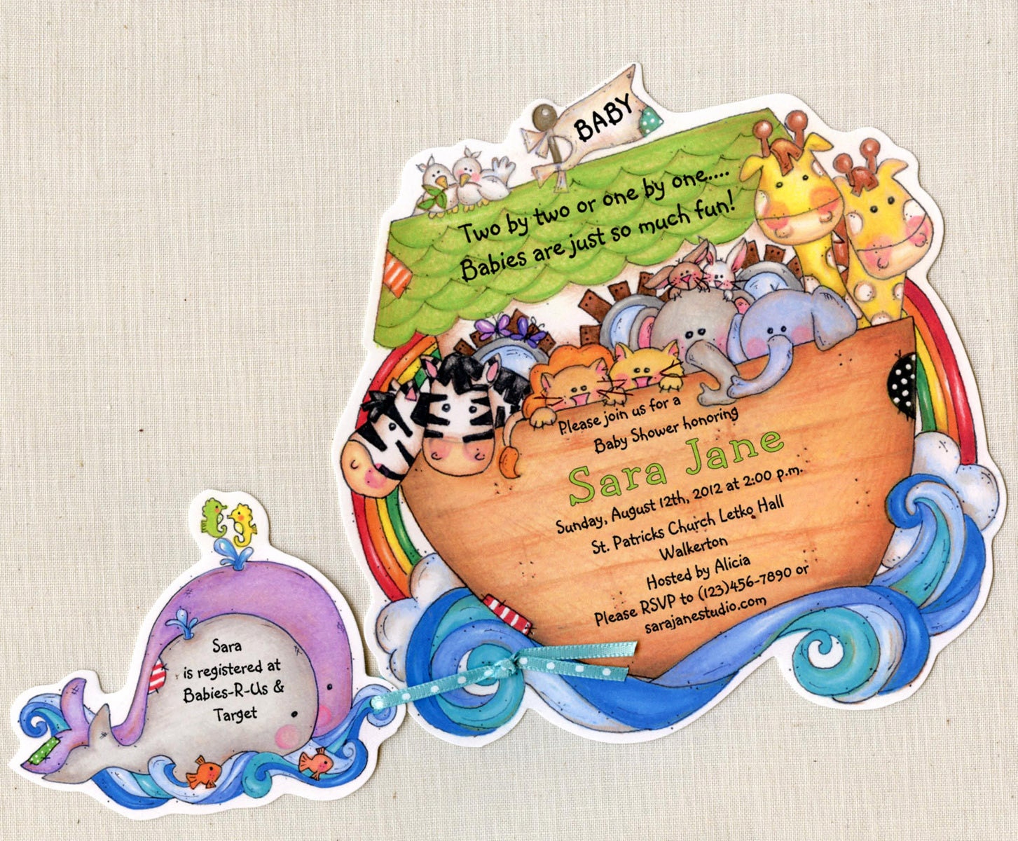 Personalized Noah39;s Ark Invitations Baby by sarajanestudio