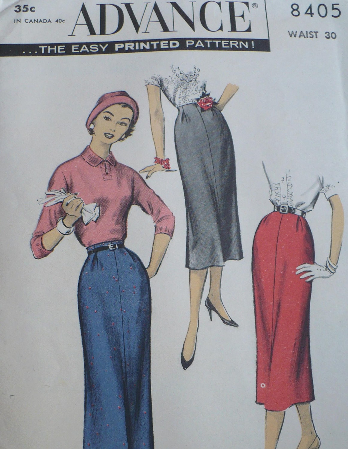 Advance 8405 1yd Pencil Skirt 1950s Sewing Pattern 