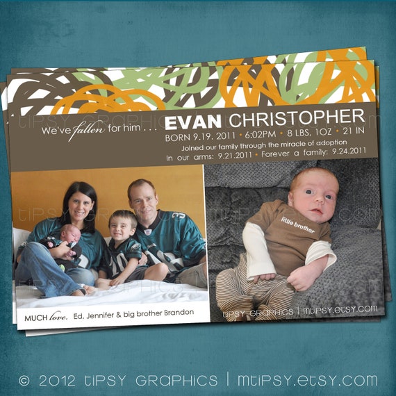 We've Fallen for Him / Her. New Baby Birth Announcement. Photo Card by Tipsy Graphics. Any text and colors for 1 or more photos Il_570xn
