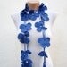 Hand crochet Lariat Scarf Blue Flower Lariat Scarf Long Necklace Holiday Accessories