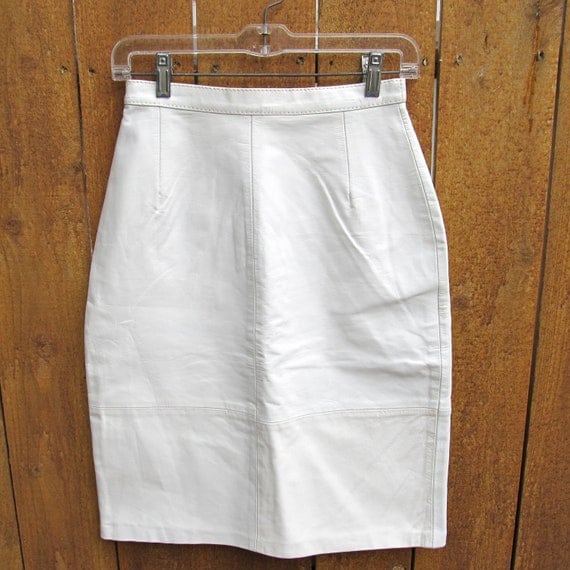 white leather high-waisted pencil skirt 1980s vintage