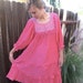 bright pink gauze boho dress - crocheted bodice - medium large