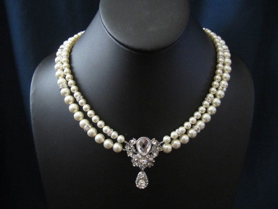 ROSE double strand wedding bridal jewelry wedding necklace