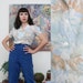 Vintage 80s Pastel Floral Print Puff Sleeve Blouse Small