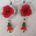 Red Rose Flower Earrings with Calla Lily and Pearl Bead Drop Charm Polymer Clay