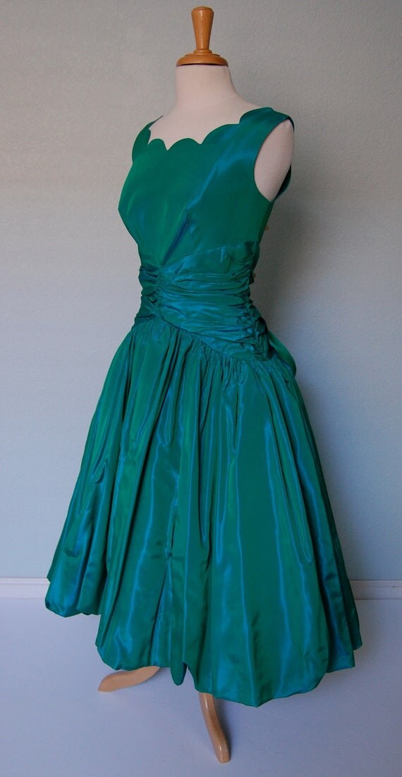 1950s Iridescent Sea Green Taffeta Party Dress by KittyGirlVintage
