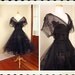 INSANELY AMAZING 1950's New Look Deepest Midnight BlueBlack Sheer Tulle Party Dress w Floral Appliques & Rhinestones - Huge Collar - Size XL