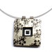 Polymer Clay Pendant - Holidays sale 20% off - black floral print on light silvery gray square Statement Necklace
