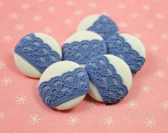 Lace Fabric Buttons - Jeans Blue Floral Lace Fabric Buttons, 1 inch (6 in a set)