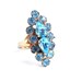 Vintage Light Blue Rhinestone Ring - Gold Tone Adjustable Costume Statement Jewelry / Baby Blue Bling