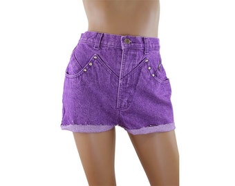 Purple Stone Washed Studded High Waist Jean Short Cutoffs Size 26