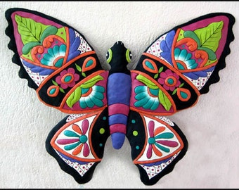 Butterfly Wall Decor - Metal Wall Art - 24" Painted Metal Outdoor Garden Art - Metal Butterflies Wall Hanging - Tropical Design - M900-PU-24