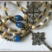 Womens Catholic Rosary, Blue Agate & Mother of Pearl Rosary in Bronze Beaded Vintage Style