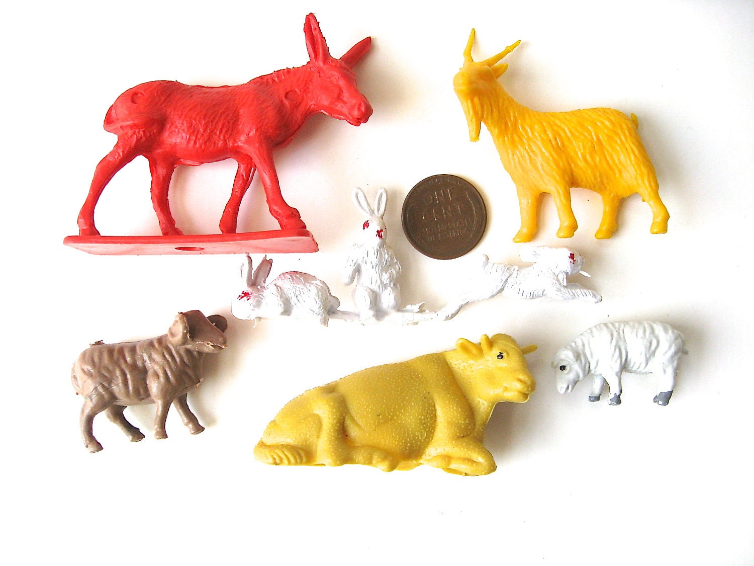 Farm Animal Plastic Figurines Goats Bunnies Sheep by TPBVintage