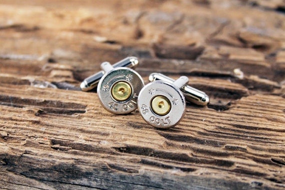 Bullet Cufflinks Long Colt 45 Starline Bullet Cuff Links Nickel Silver Tone SL-45C-NB-CL